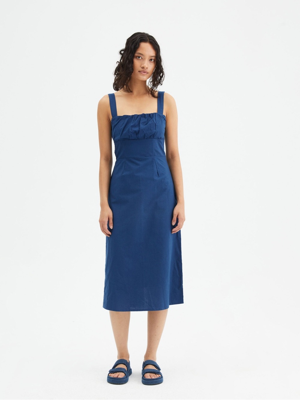 Compañía Fantástica Navy Blue Cotton Midi Dress | Size Large | NWT
